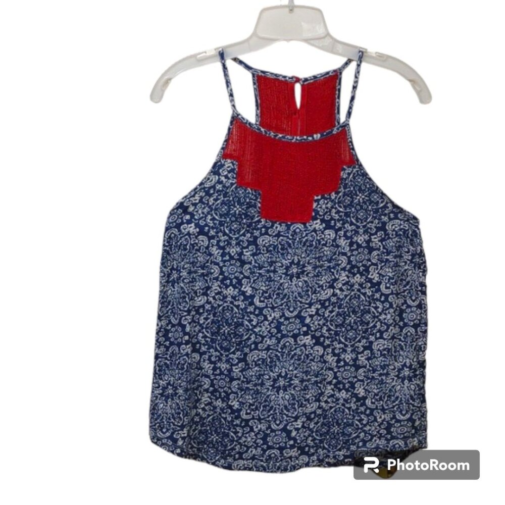 Lucky Brand Lightweight All Cotton Racerback Spaghetti Straps Crochet Mesh Top